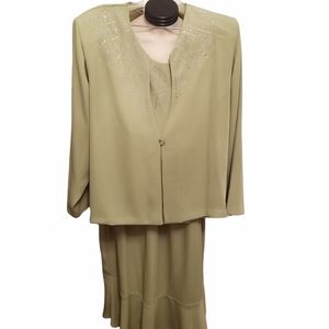 Hosanna 3pc Jacket skirt vest color green rhinesto